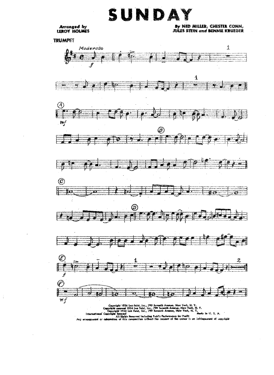Sunday — sheet music cover (first page)