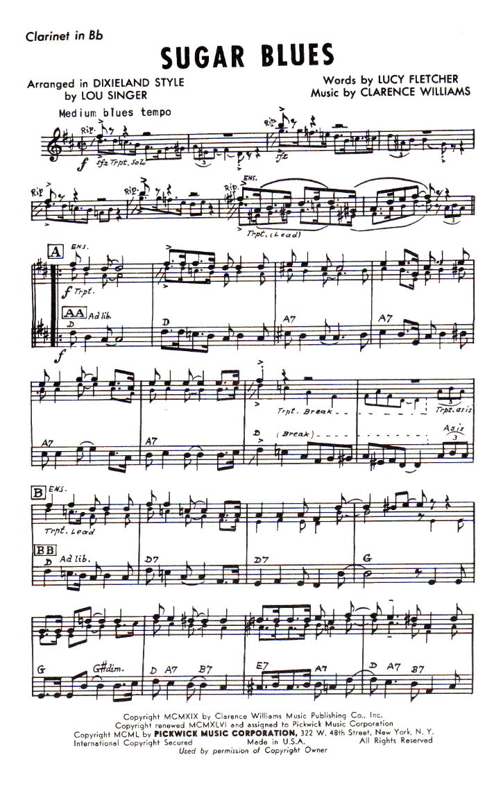 Sugar Blues — sheet music cover (first page)