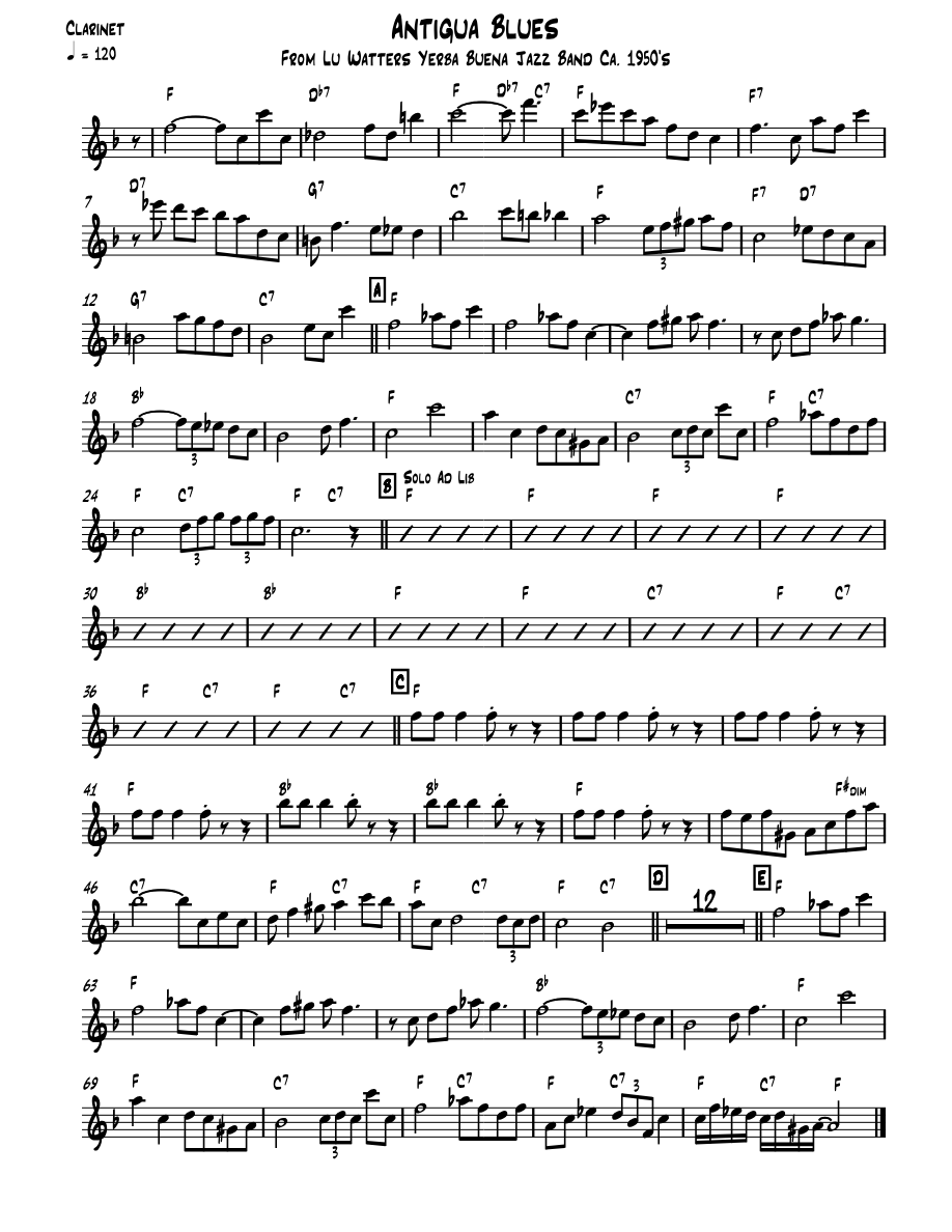 Antigua Blues — sheet music cover (first page)