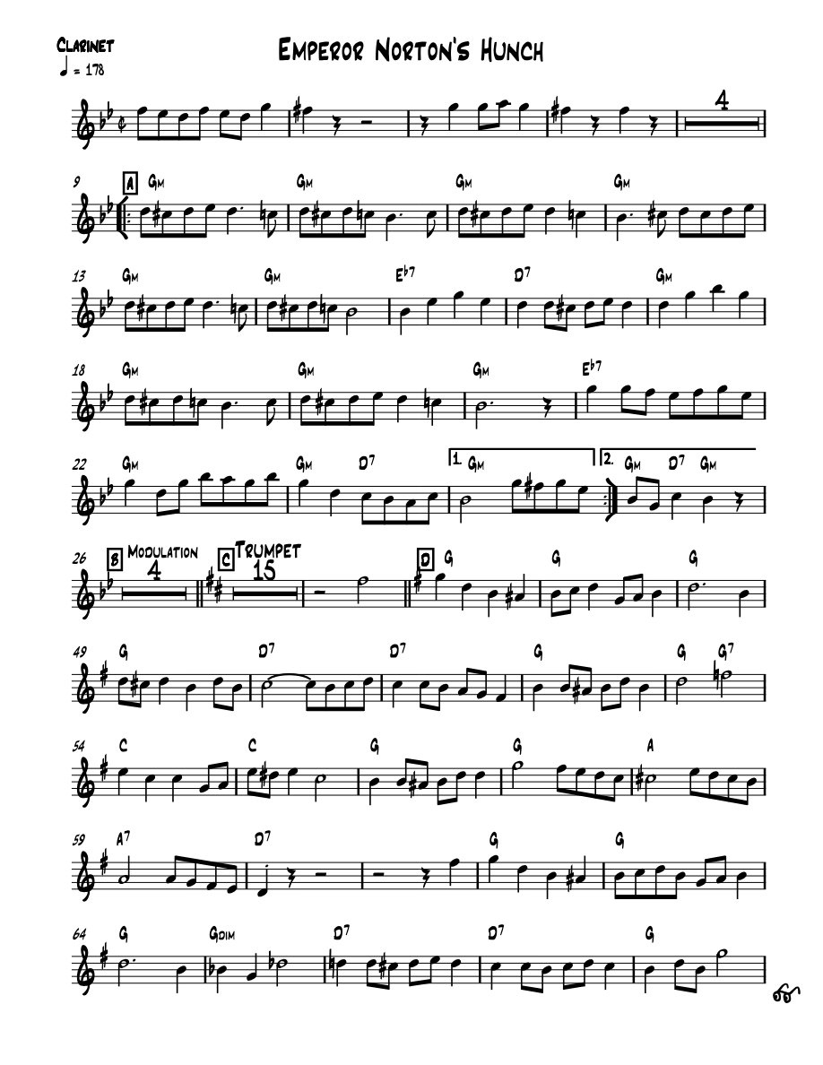Emperor Norton's Hunch — sheet music cover (first page)
