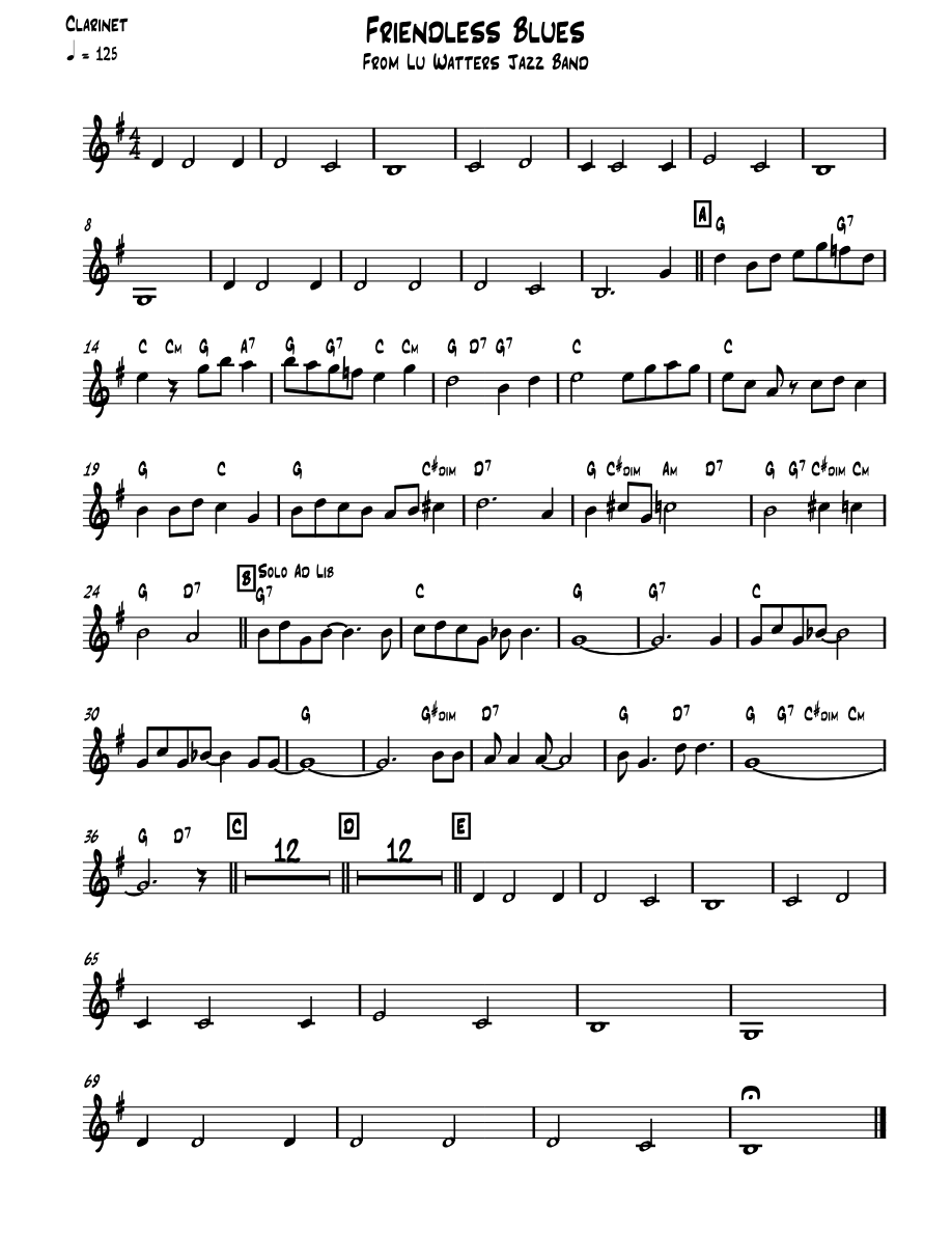 Friendless Blues — sheet music cover (first page)