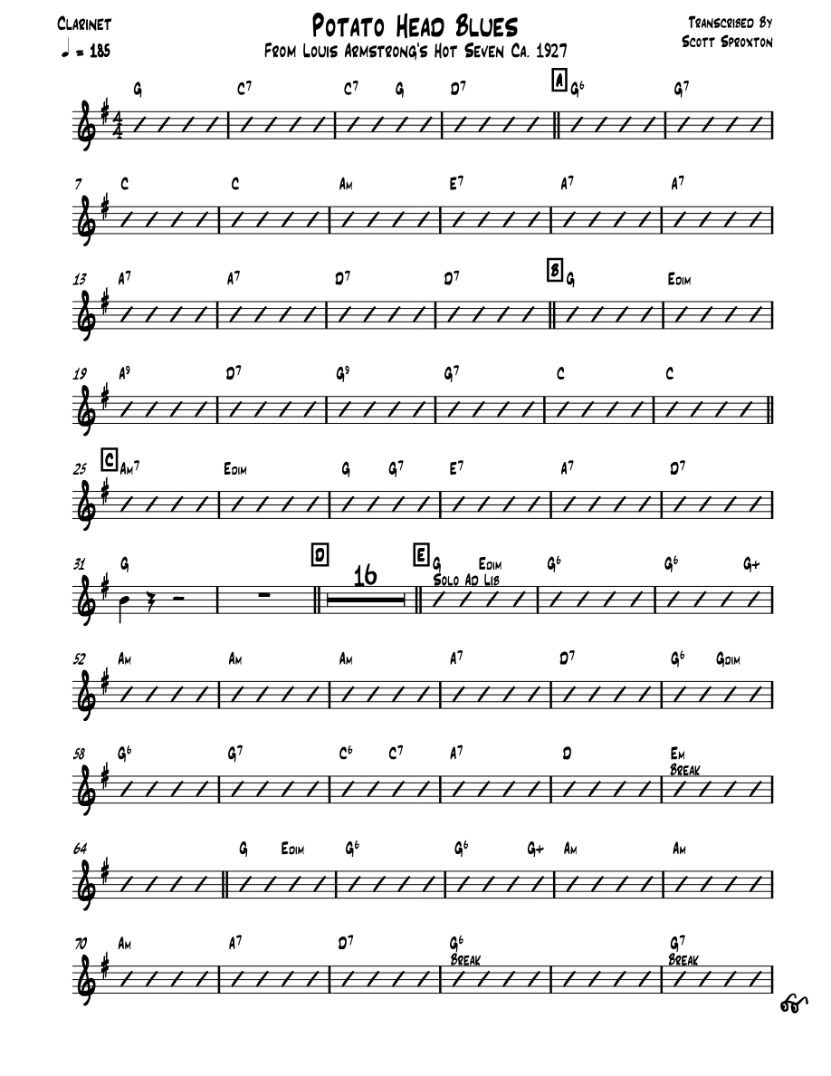 Potato Head Blues — sheet music cover (first page)