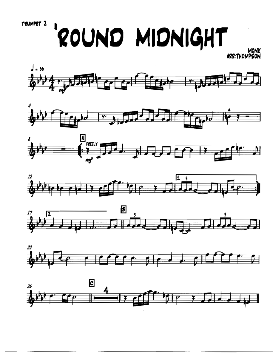 Roundmidnight Trumpet2 — Small Ensemble sheet music arranged by Thompson | Jazz Standard