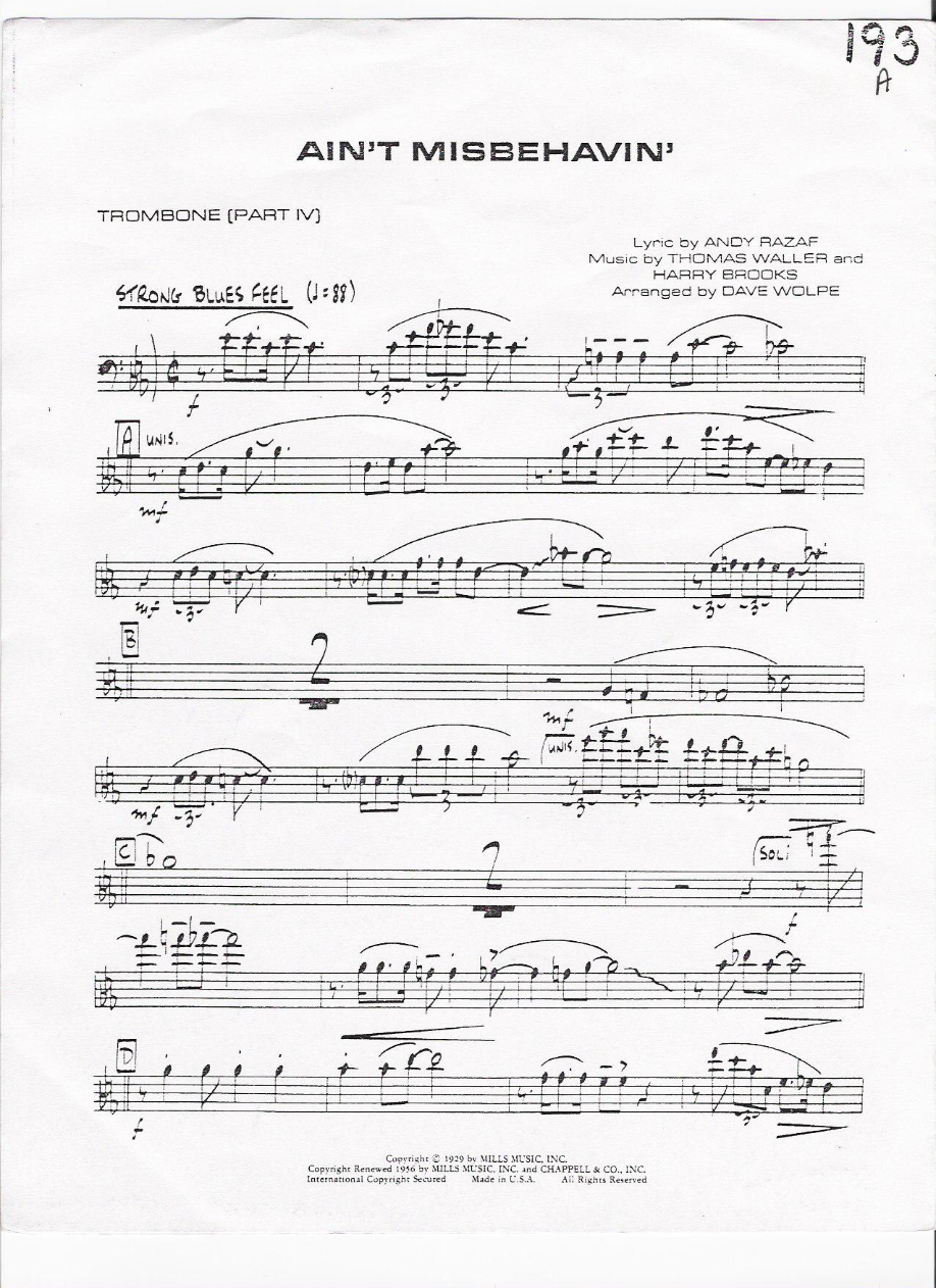 TROMBONE 193a aint misbe — Small Ensemble sheet music arranged by DAVE WOLPE | Jazz Standard