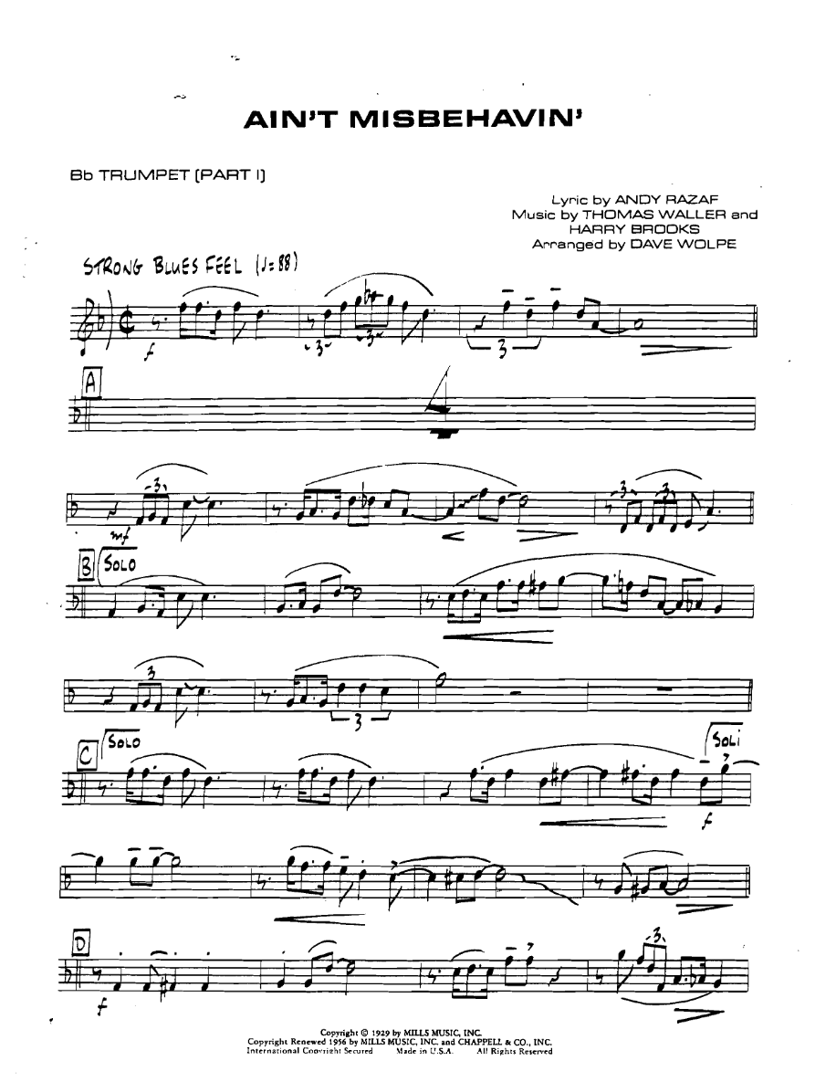 Aintmisbehavin Bbtrumpetpart1 — sheet music cover (first page)