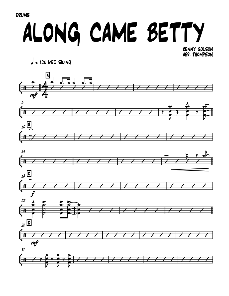 along came betty 01 DRUMS — Small Ensemble sheet music arranged by THOMPSON | Hard Bop