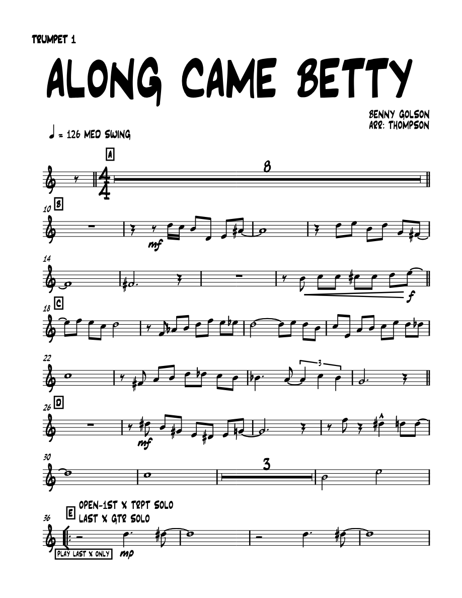 along came betty 01 TRUMPET — sheet music cover (first page)