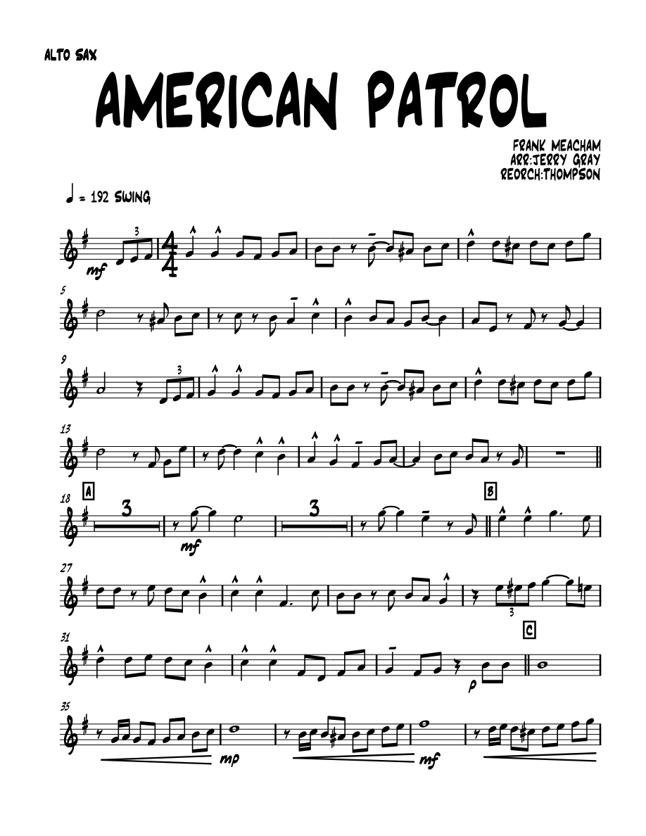 american patrol 01 ALTO SAX — sheet music preview
