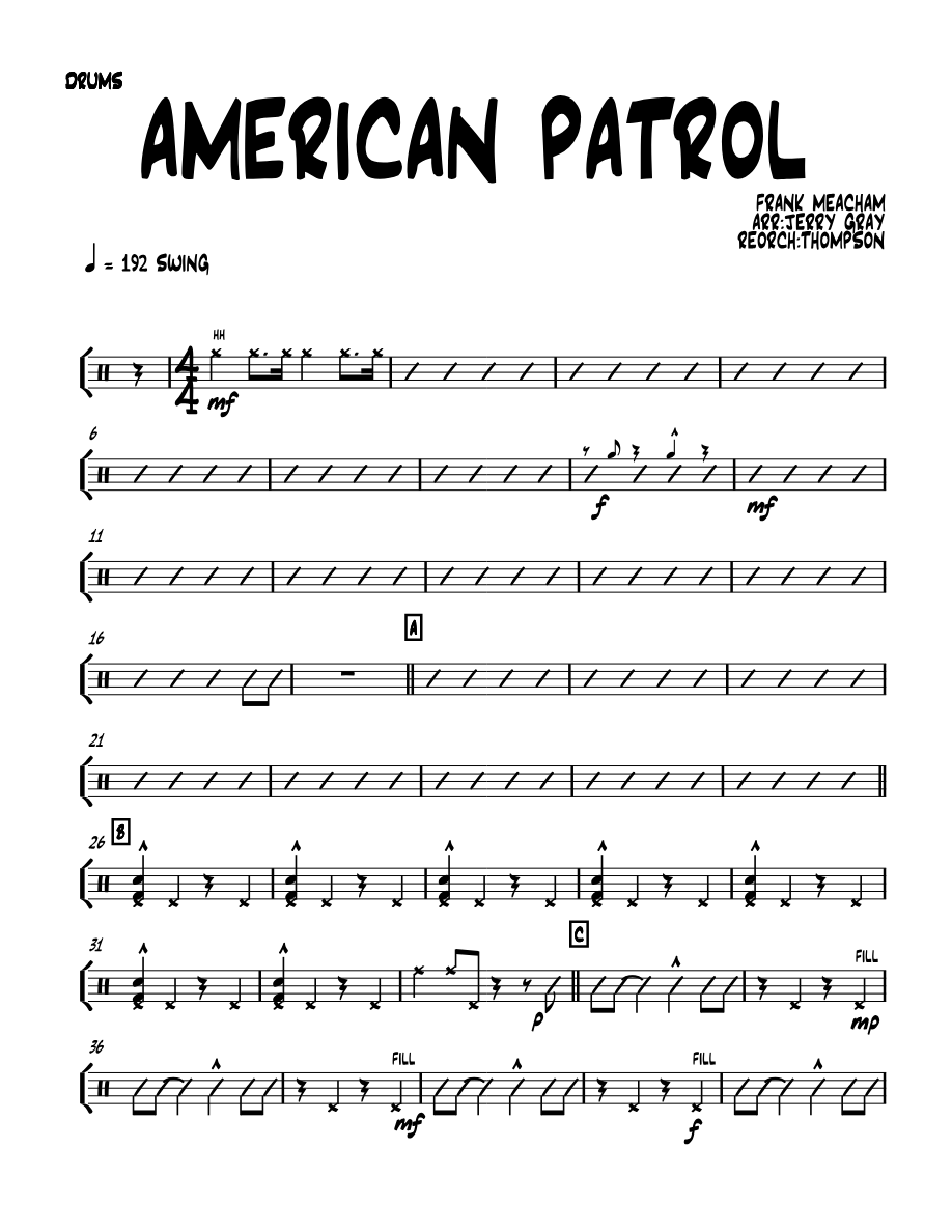 american patrol 01 DRUMS — sheet music cover (first page)