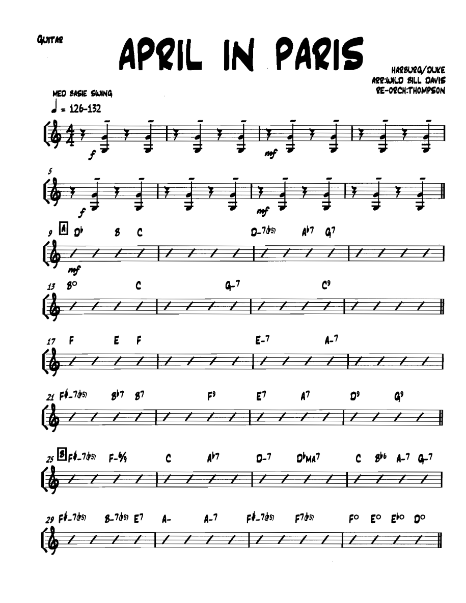 Aprilinparis Guitar — Small Ensemble sheet music arranged by WILD BILL DAVIS, THOMPSON | Jazz Standard