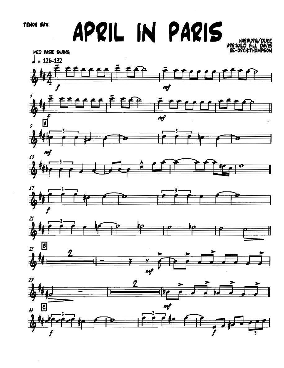 Aprilinparis Tenorsax — sheet music cover (first page)