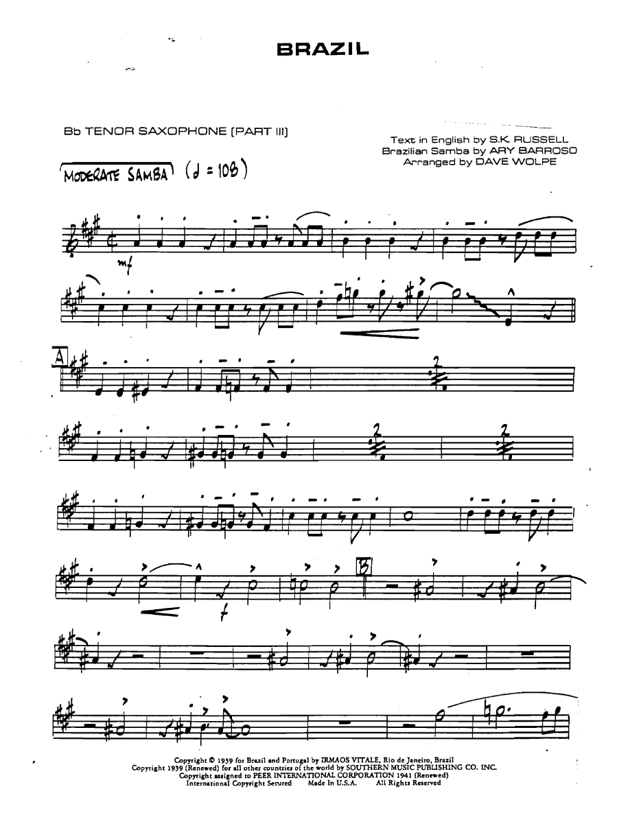 Brazil Bbtenorsaxpart3 — sheet music cover (first page)