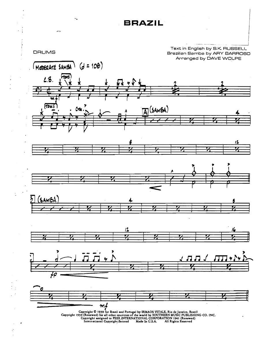 Brazil Drums — sheet music cover (first page)