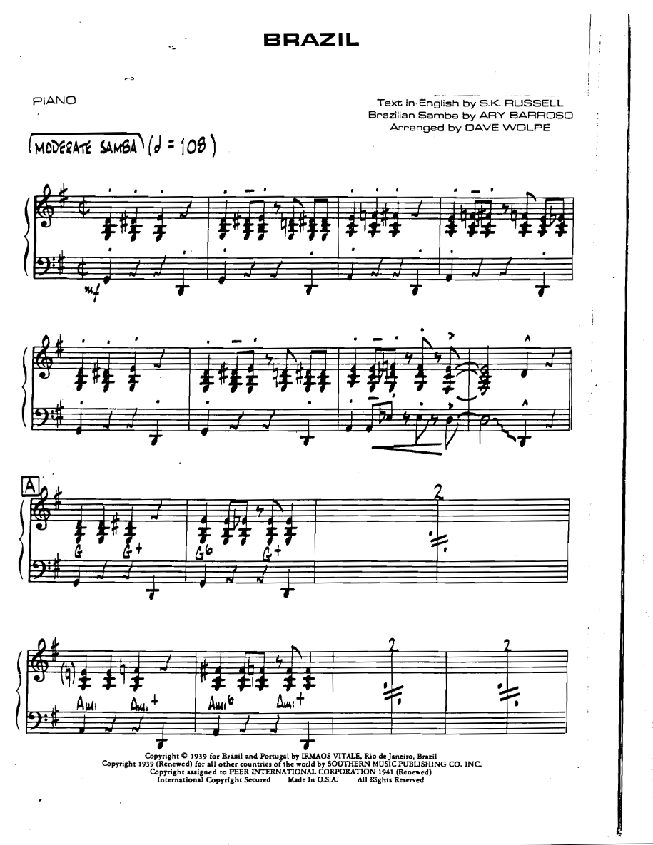 Brazil Piano — sheet music cover (first page)