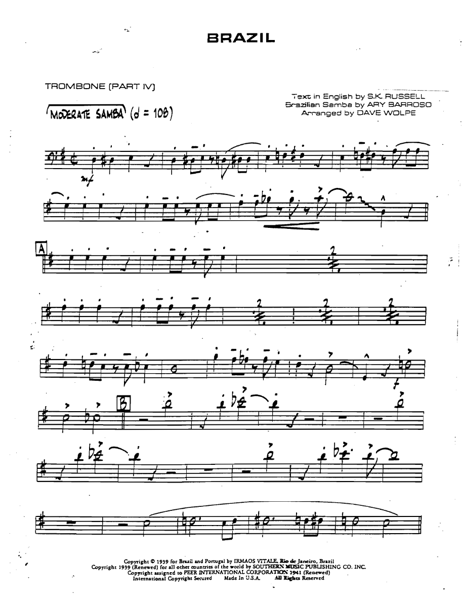 Brazil Trombonepart4 — sheet music cover (first page)