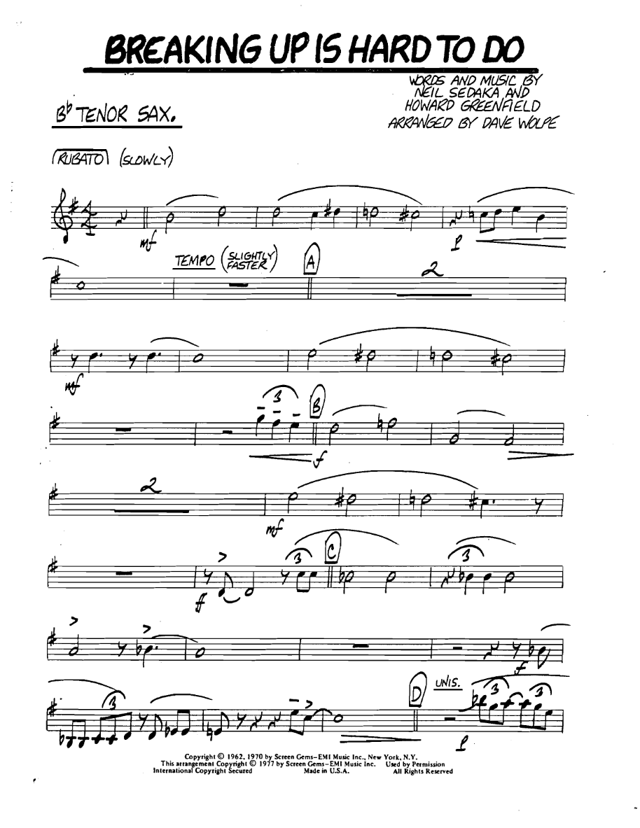 Breakingupishardtodo Bbtenorsax — Small Ensemble sheet music arranged by DAVE WOLPE | Pop