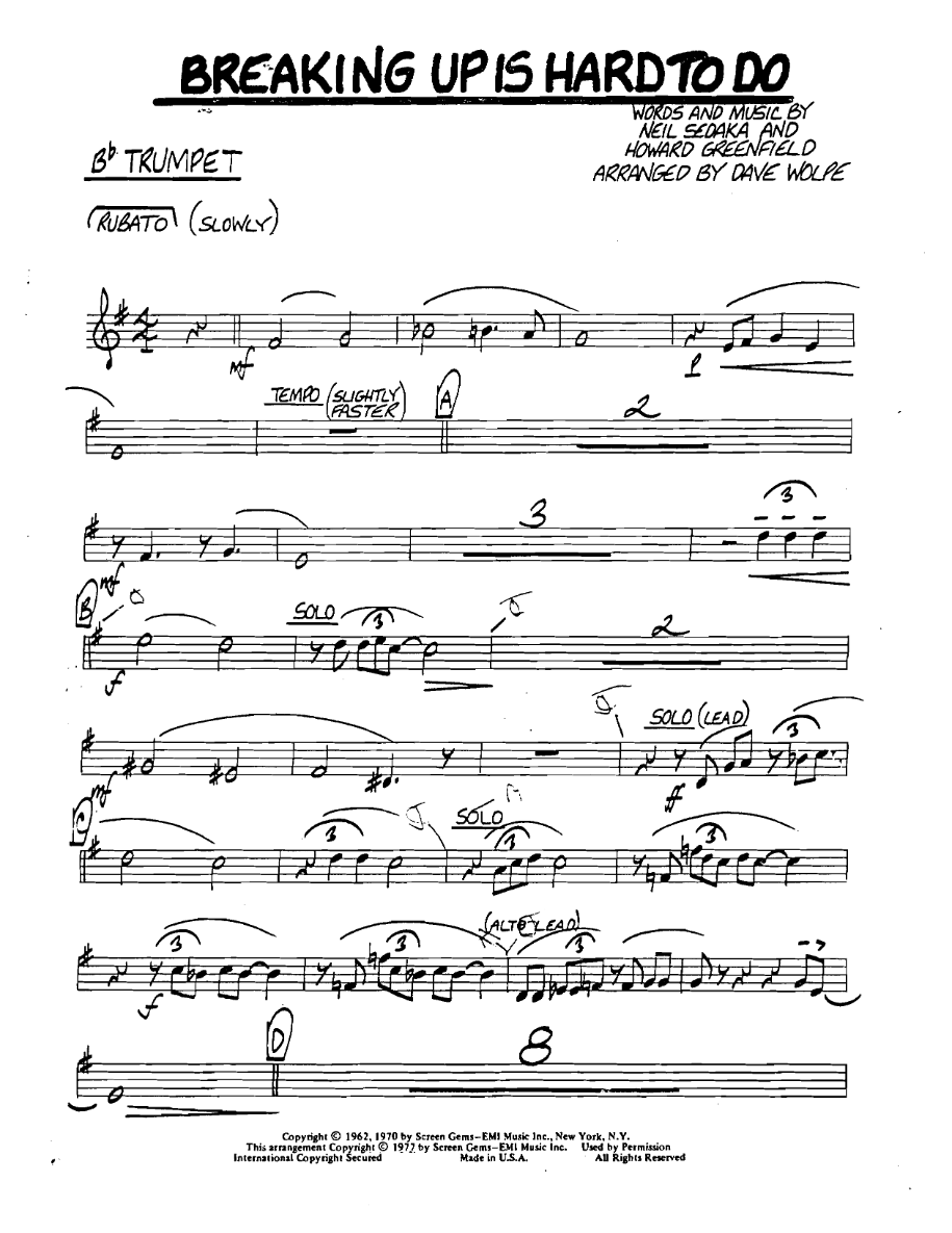 Breakingupishardtodo Bbtrumpet — Small Ensemble sheet music arranged by Dave Wolpe | Pop