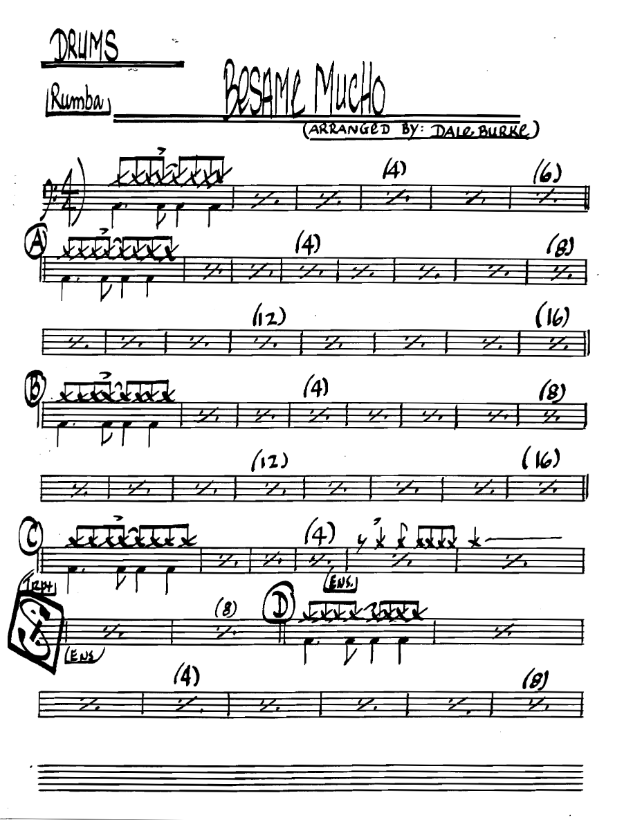 Besamemucho Drums — sheet music cover (first page)