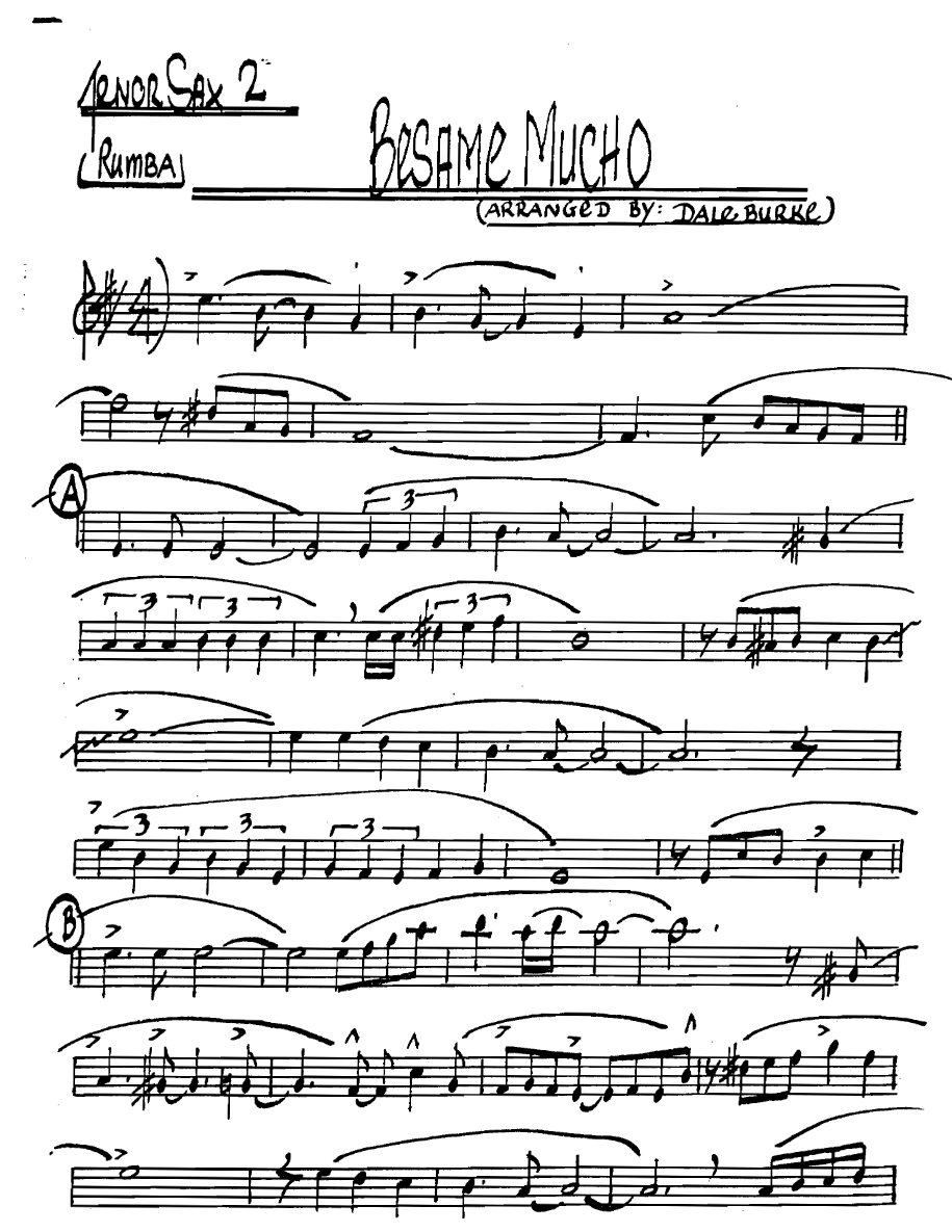 Besamemucho Tenorsax2 — Small Ensemble sheet music arranged by Dale Burke | Bossa Nova