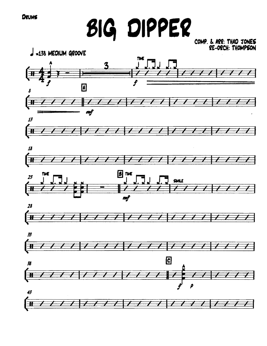 Bigdipper Drums — Small Ensemble sheet music arranged by Thompson | Medium Groove