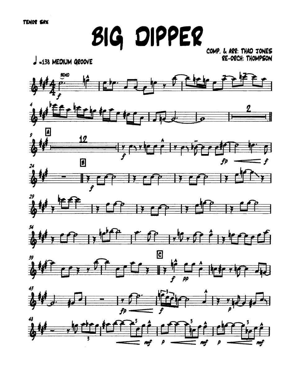 Bigdipper Tenorsax — Kleines Ensemble sheet music by Thad Jones, Thompson | Medium Groove