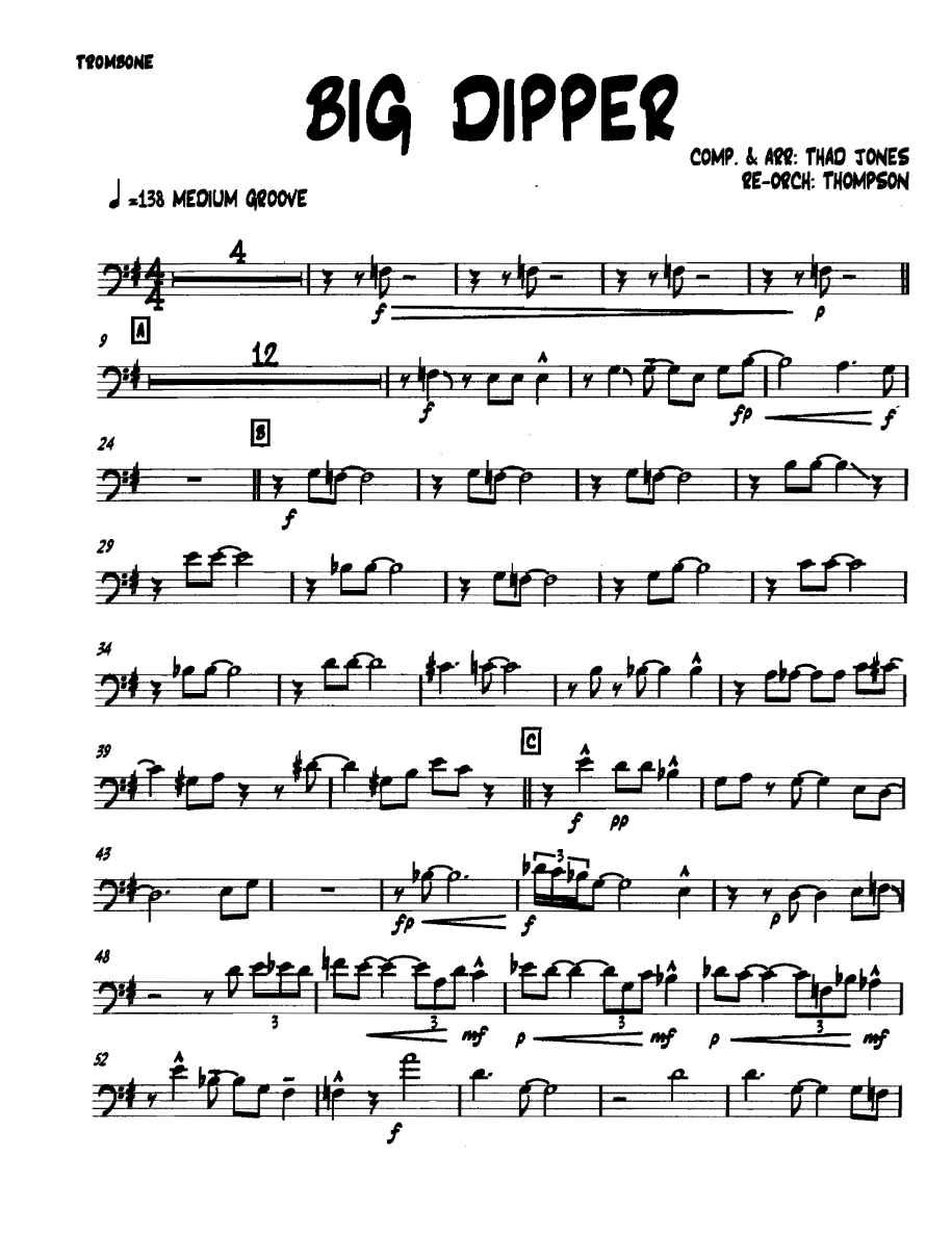 Bigdipper Trombone — Kleines Ensemble sheet music by Thad Jones, Thompson | Medium Groove