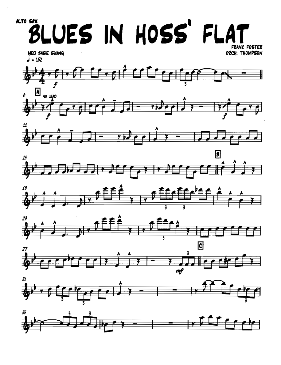 Bluesinhossflat Altosax — sheet music cover (first page)