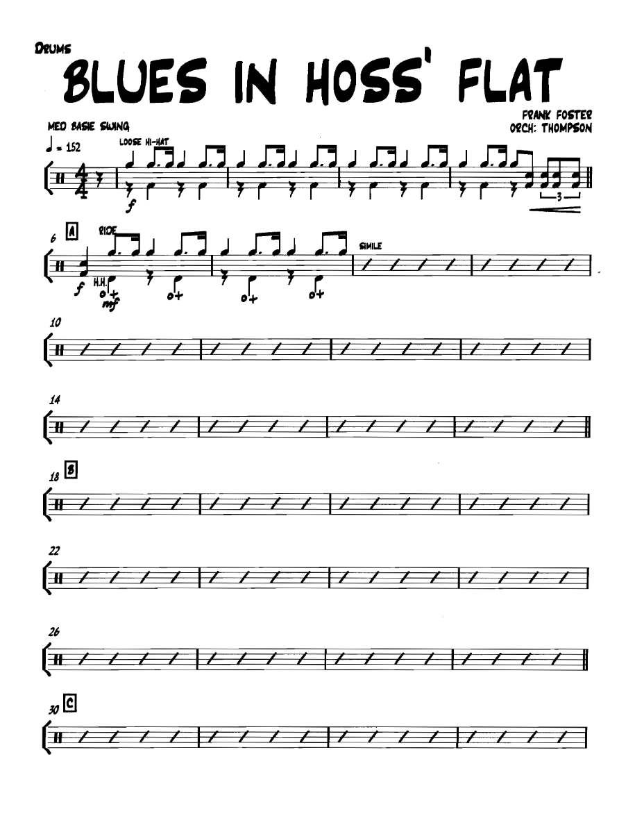 Bluesinhossflat Drums — sheet music cover (first page)