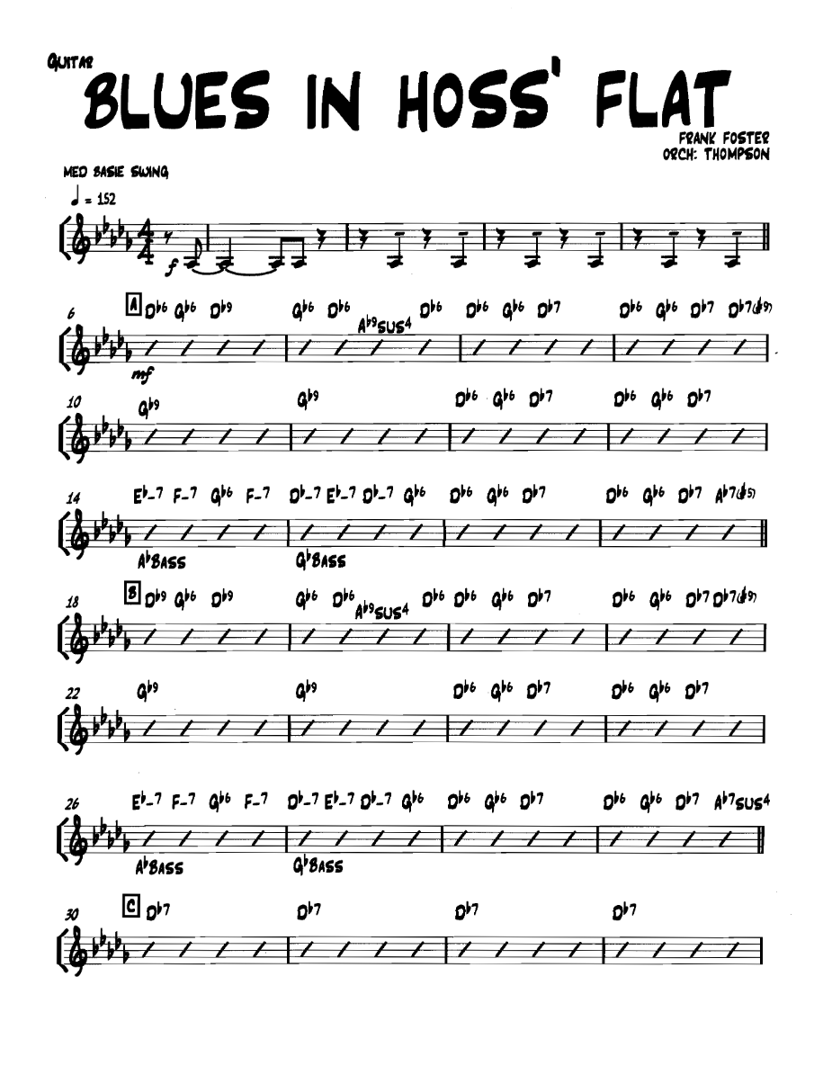 Bluesinhossflat Guitar — sheet music cover (first page)
