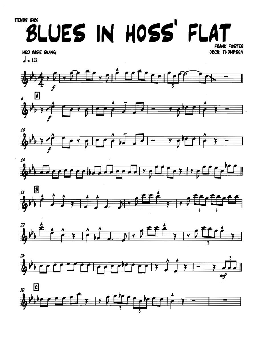 Bluesinhossflat Tenorsax — sheet music cover (first page)