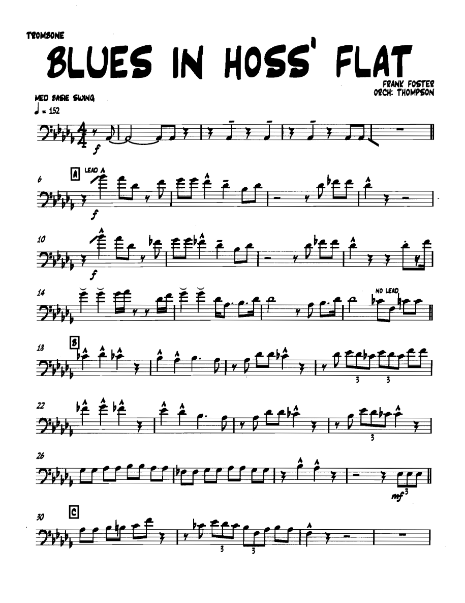 Bluesinhossflat Trombone — Small Ensemble sheet music arranged by Thompson | Blues