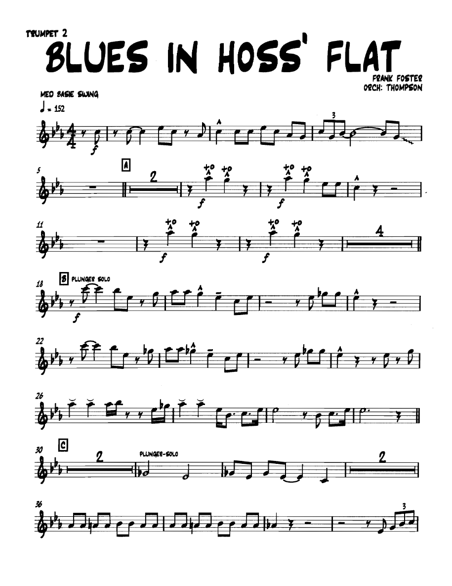 Bluesinhossflat Trumpet2 — Small Ensemble sheet music arranged by THOMPSON | Blues