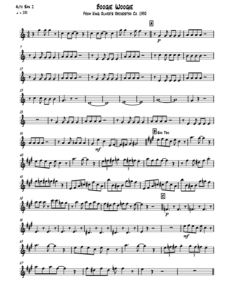 Boogie Woogie Alto Sax 2 — sheet music preview