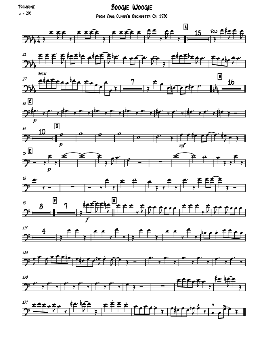 Boogie Woogie Trombone — sheet music cover (first page)