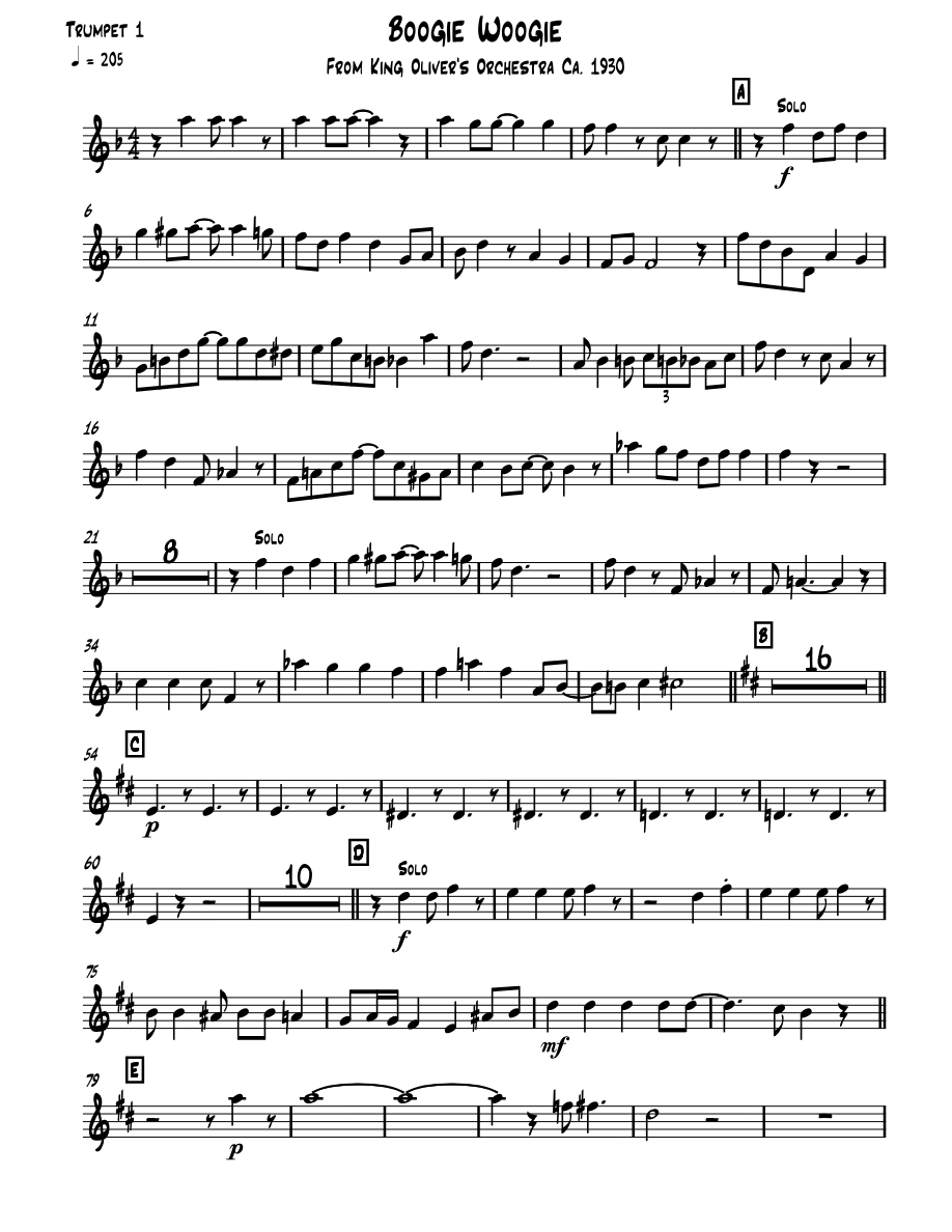 Boogie Woogie Trumpet 1 — sheet music cover (first page)