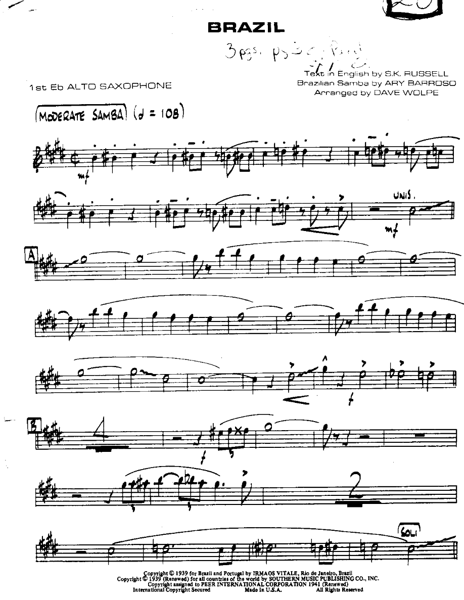 Brazil-Alto — sheet music cover (first page)