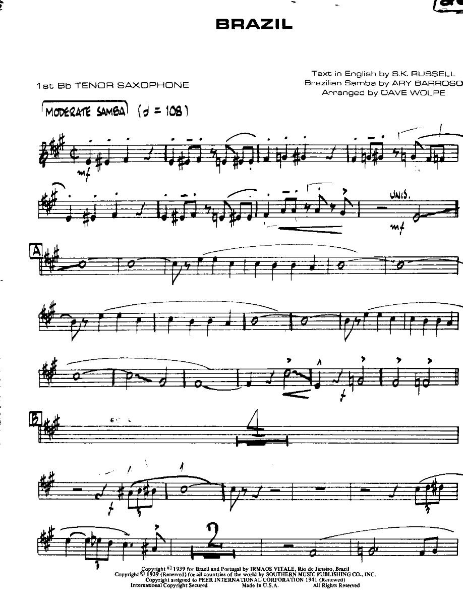 Brazil-Tenor — sheet music cover (first page)