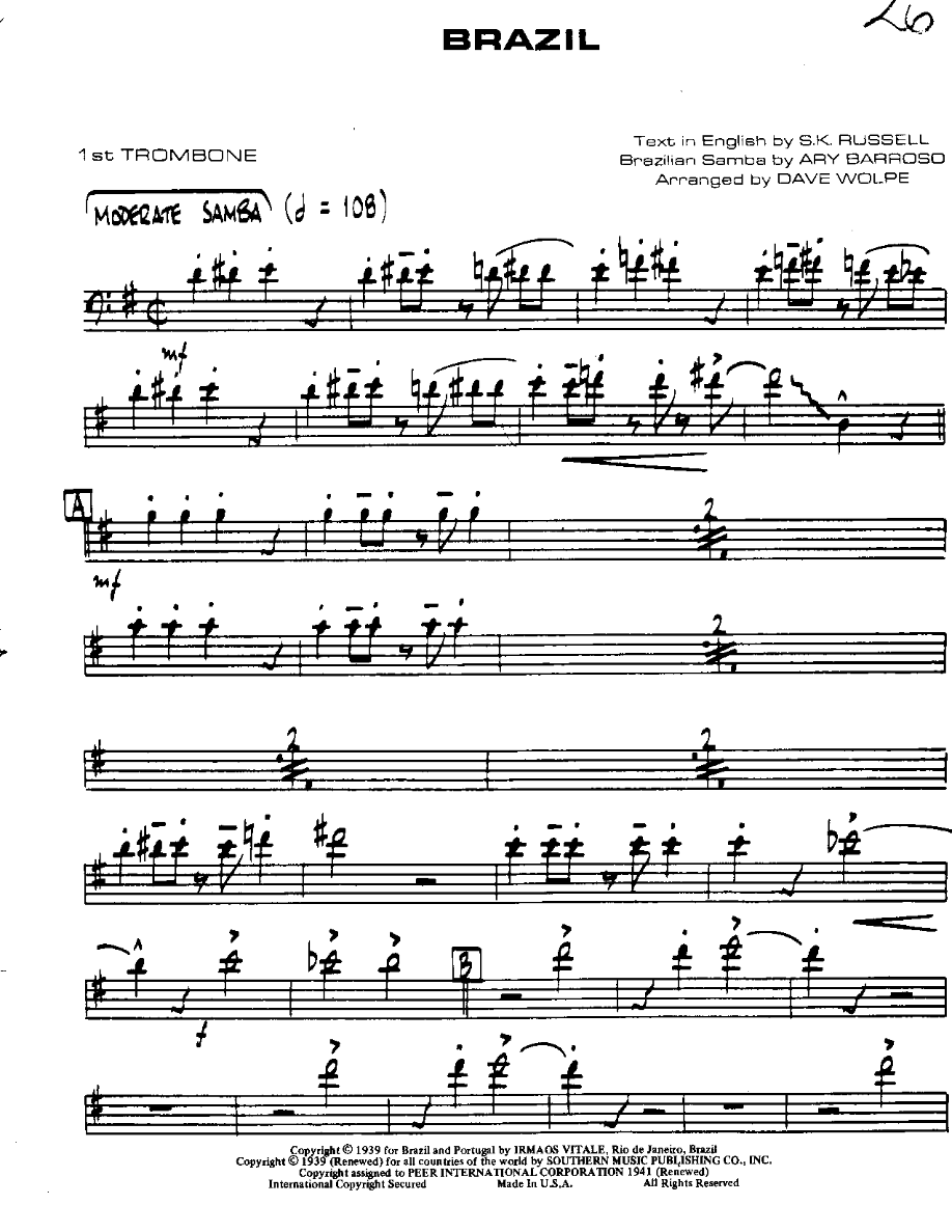 Brazil-Trombone — sheet music cover (first page)