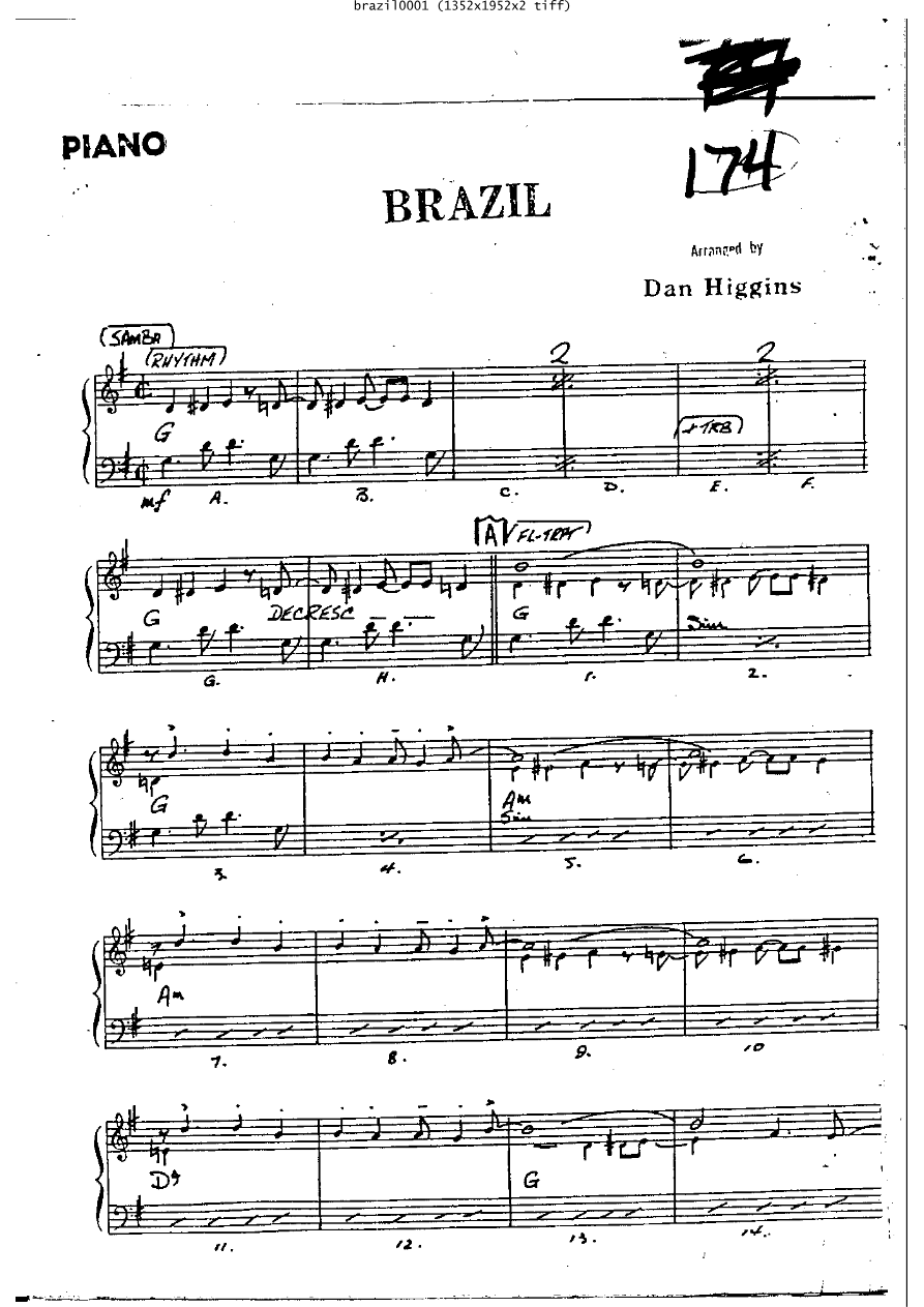 Brazil - P-no — Small Ensemble sheet music arranged by Dan Higgins | Samba