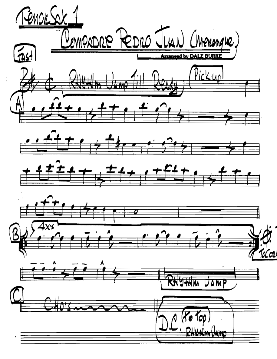 Compadrepedrojuanmerengue Tenorsax1 — Small Ensemble sheet music arranged by DALE BURKE | Latin Jazz