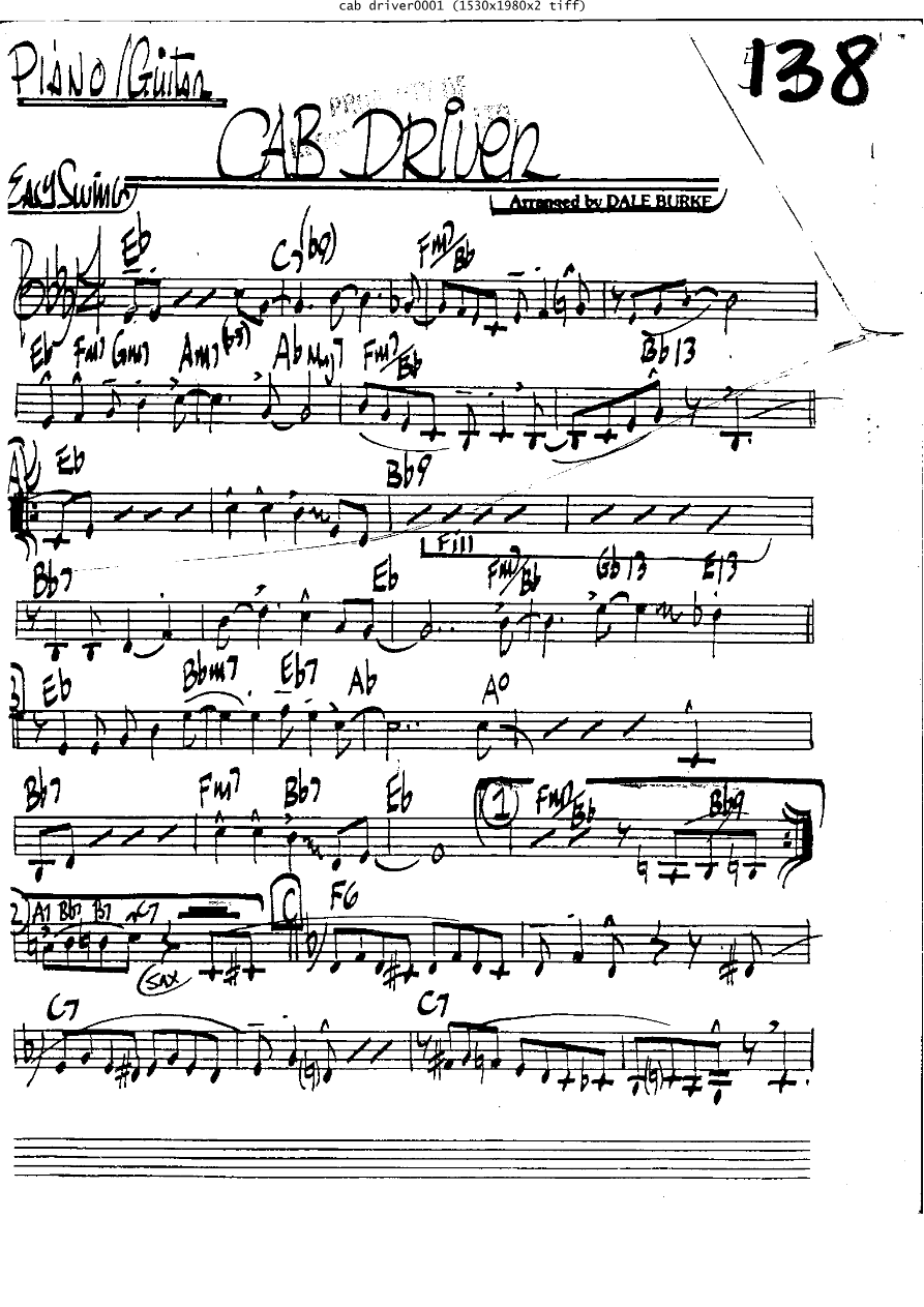 Cab Driver Pno — sheet music preview