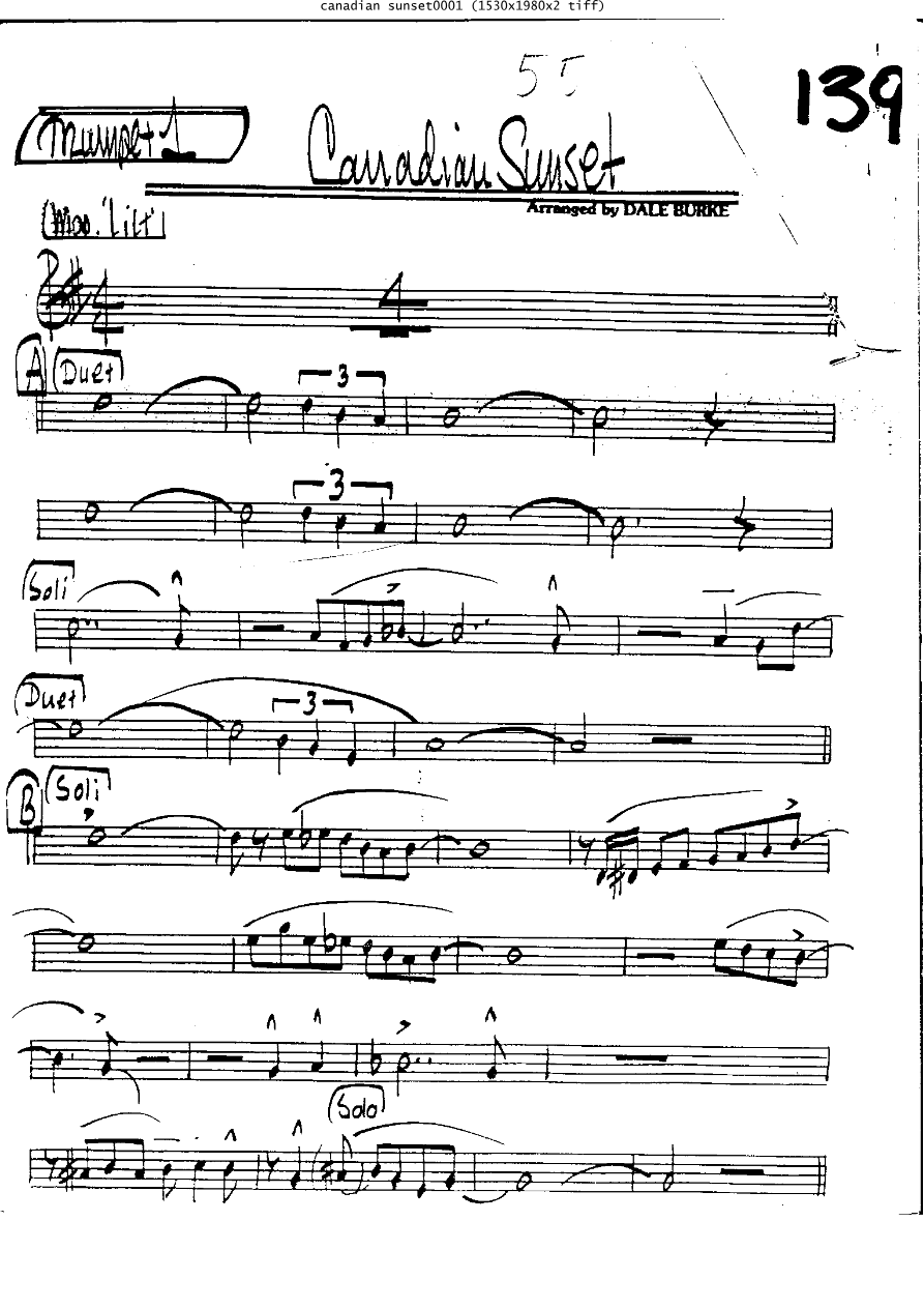 Canadian Sunset Tpt — Small Ensemble sheet music arranged by DALE BURKE | Jazz Standard