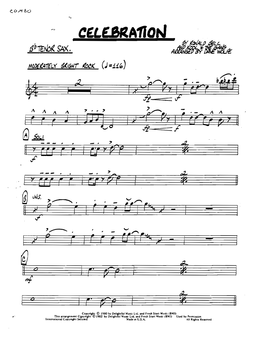 Celebration Bbtenorsax — sheet music cover (first page)