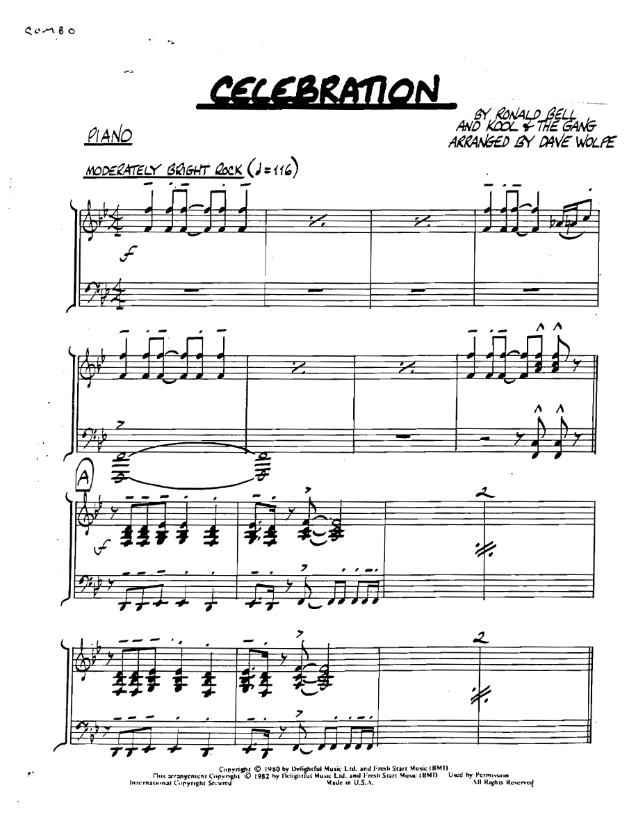 Celebration Piano — Small Ensemble sheet music arranged by DAVE WOLPE | Pop