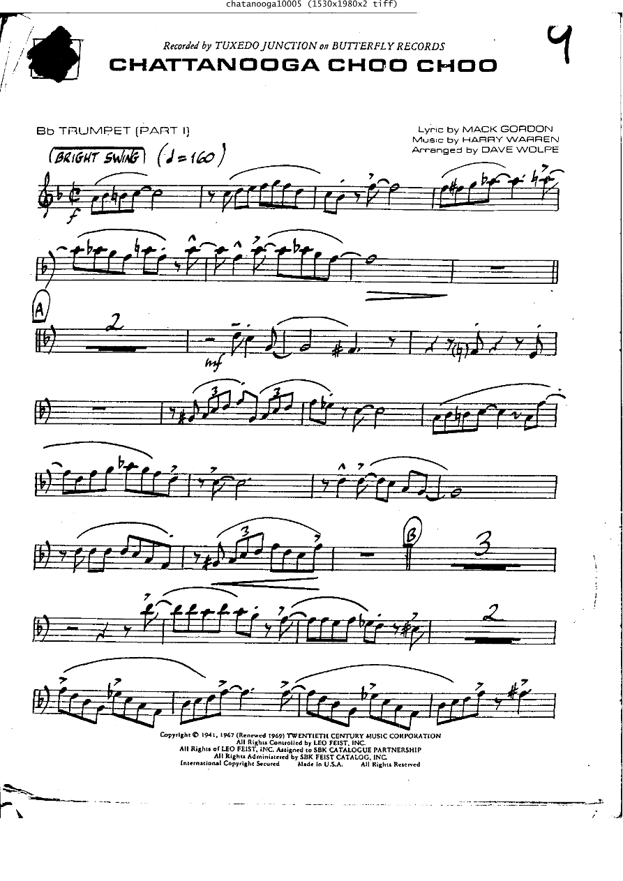 Chattanooga Tpt — Small Ensemble sheet music arranged by DAVE WOLPE | Swing