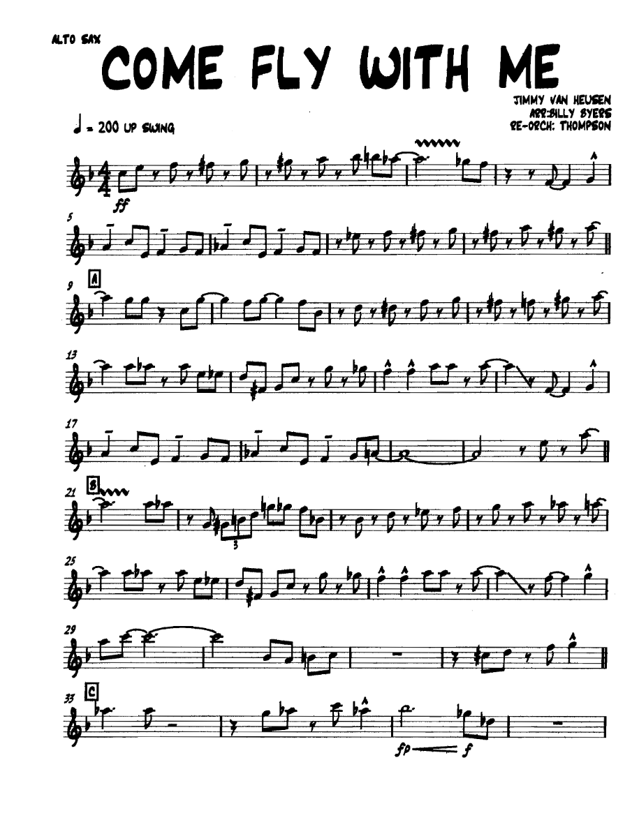 Comeflywithme Altosax — sheet music cover (first page)
