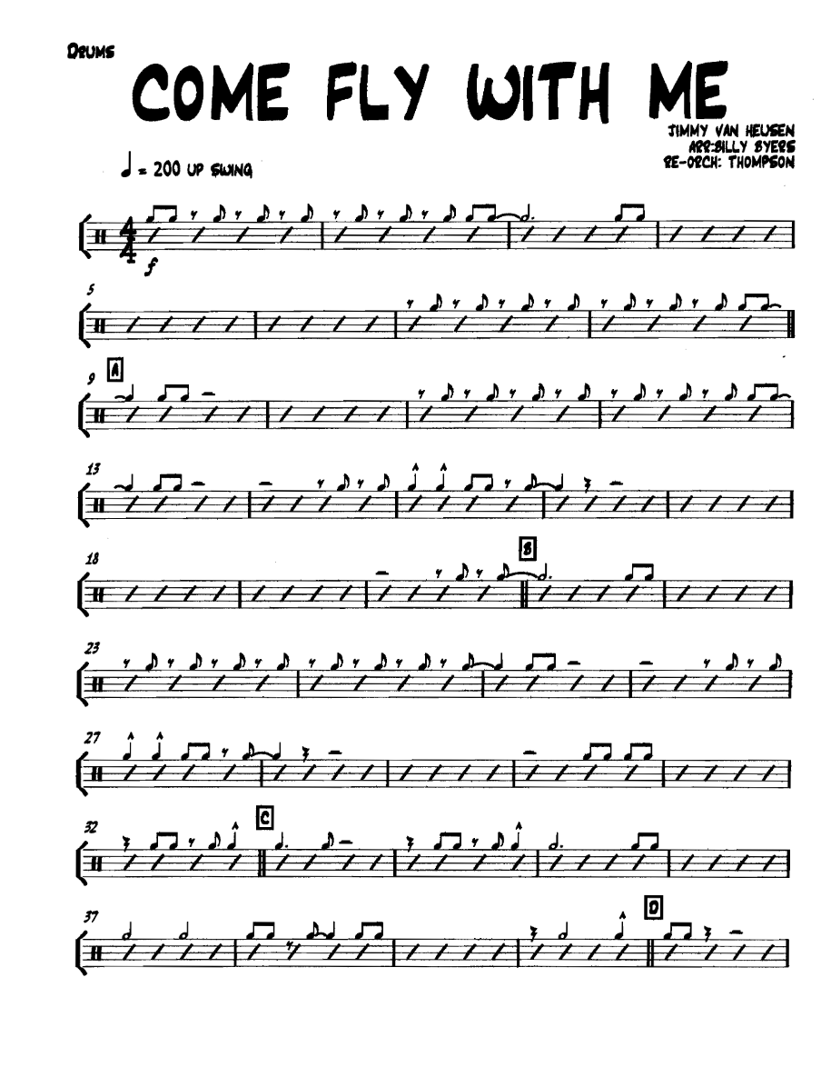 Comeflywithme Drums — sheet music cover (first page)