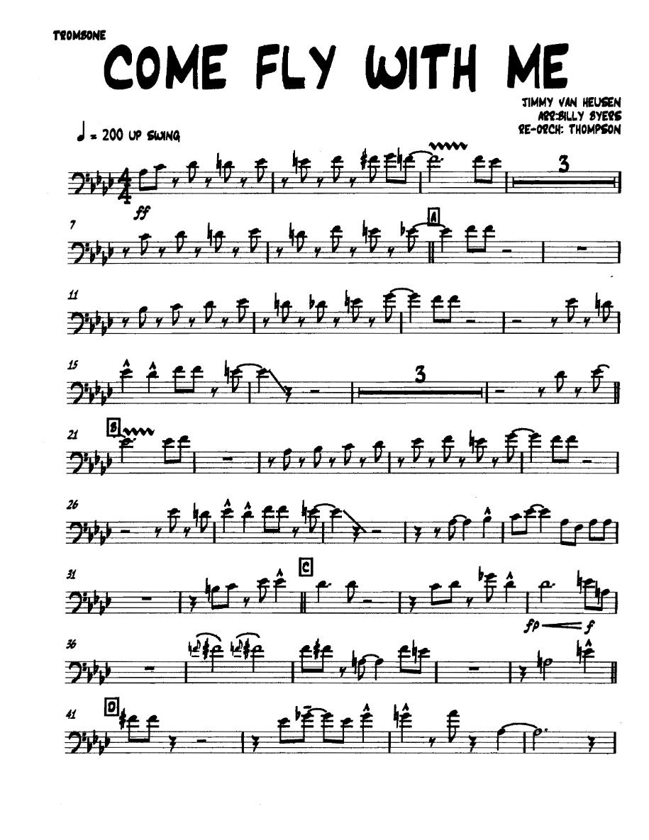 Comeflywithme Trombone — sheet music cover (first page)