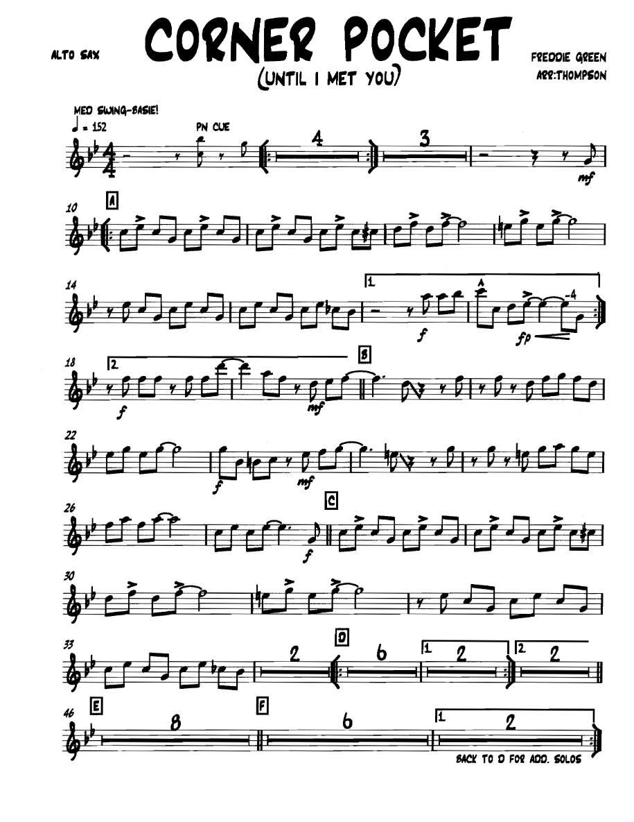 Cornerpocket Altosax — sheet music cover (first page)