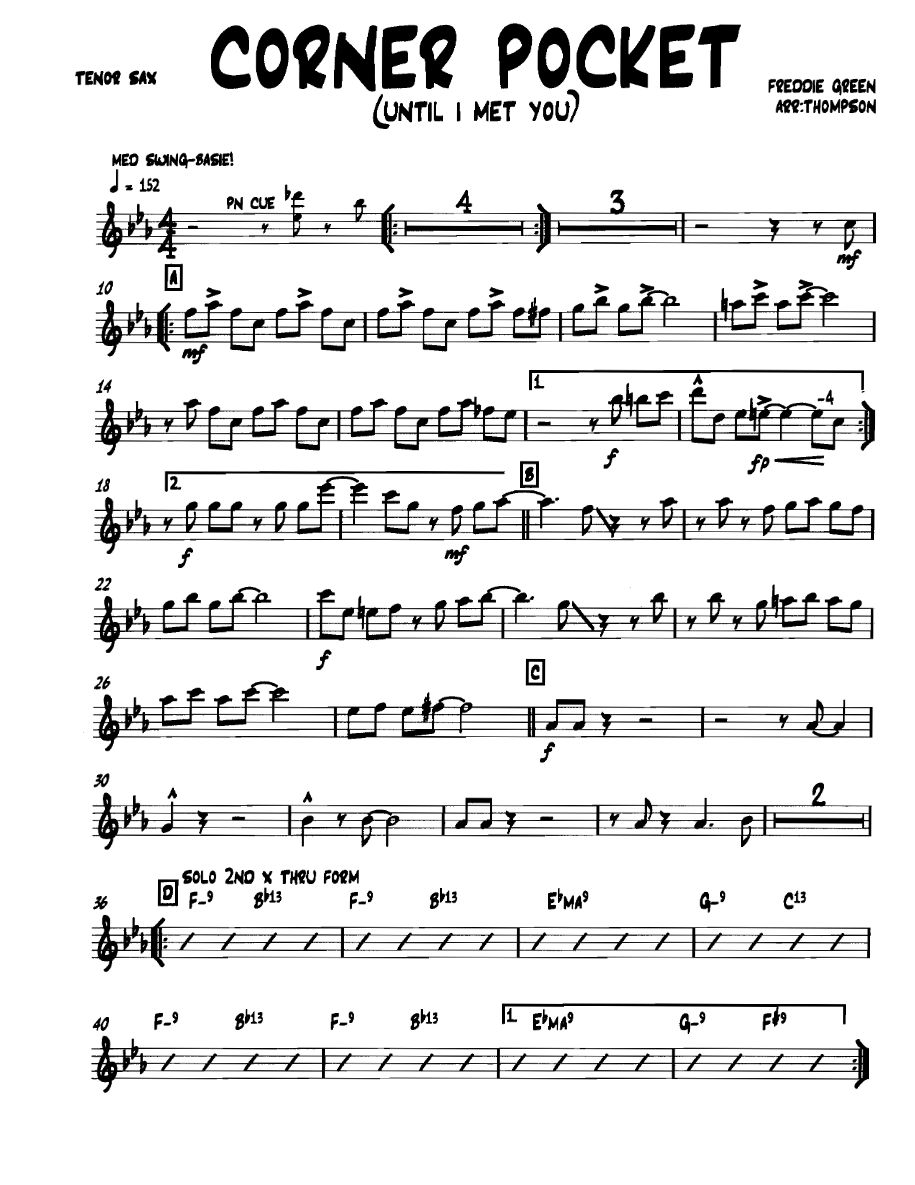 Cornerpocket Tenorsax — Small Ensemble sheet music arranged by THOMPSON | Swing
